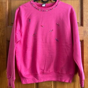Lands’ End Kids Pink Crewneck Sweater with Attached Beads Size L